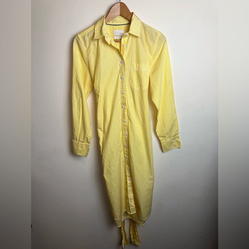 J Crew Women’s 4 Classic Fit Crisp Poplin Shirtdress Yellow Stripe Preppy Boho - Picture 3 of 12